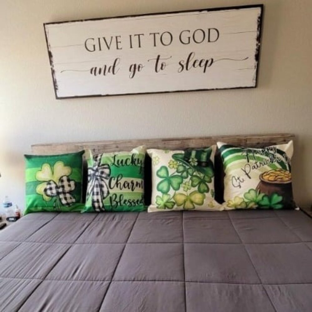 Happy ST Patricks Day Lucky Charm Blessed Hat Clover Stripes Throw Pillow Cover